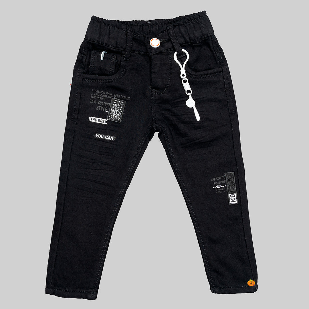 Black & Navy Blue Solid Boys Jeans Front