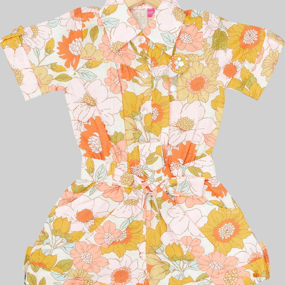 Multi Floral Printed Jump Suit for Girls Close Up View