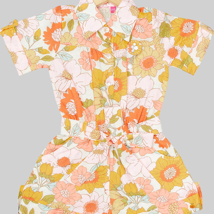 Multi Floral Printed Jump Suit for Girls Close Up View