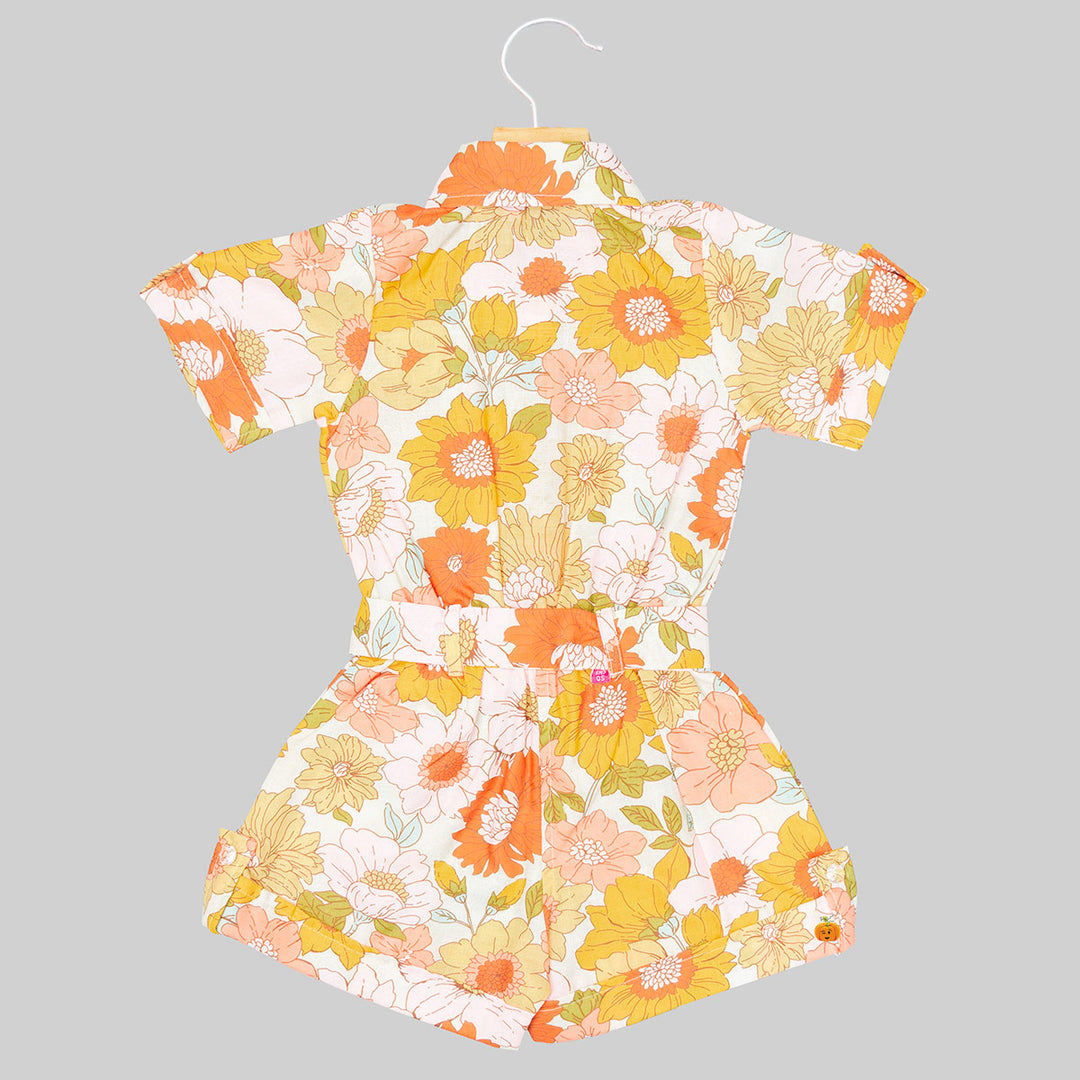 Multi Floral Printed Jump Suit for Girls Back View