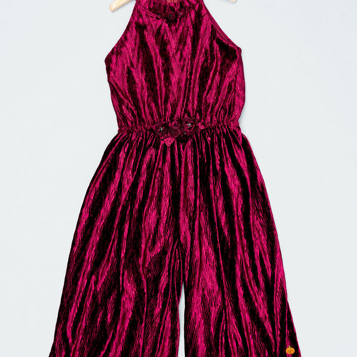 Pleated Velvet Jump Suit for Girls Close Up View