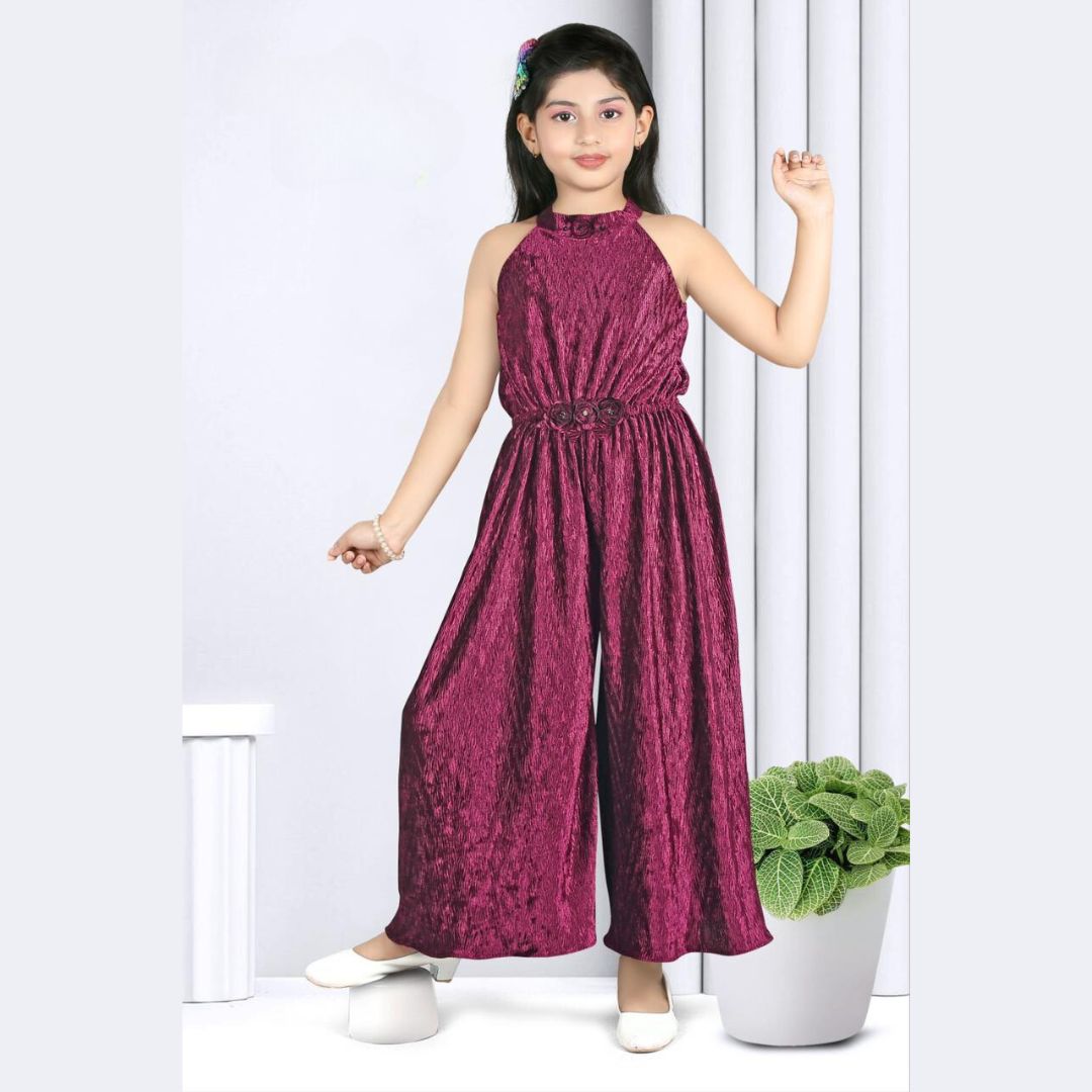 Pleated Velvet Jump Suit for Girls Front