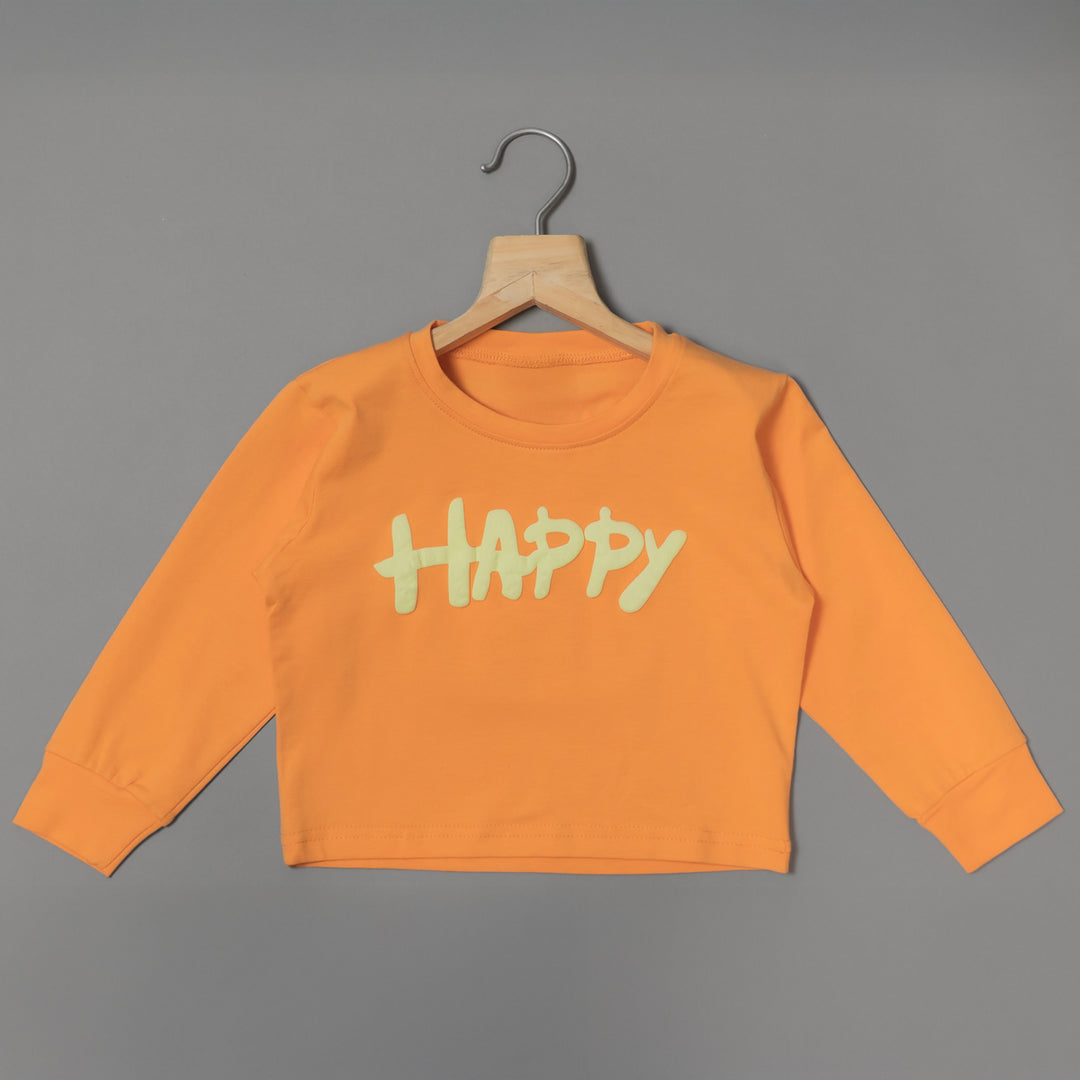 Orange Typography Print Girls Top