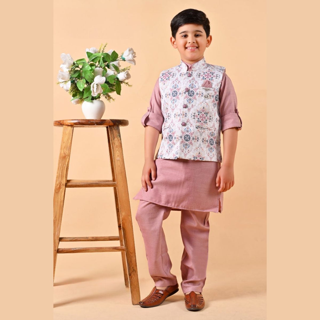Onion Boys Kurta Pajama with Nehru Jacket Front