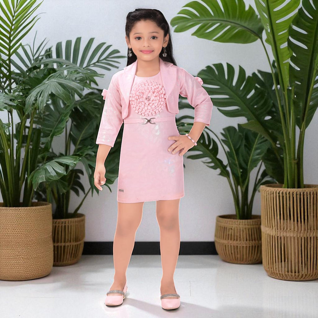 Charming Pink Midi for Girls with Floral Detail