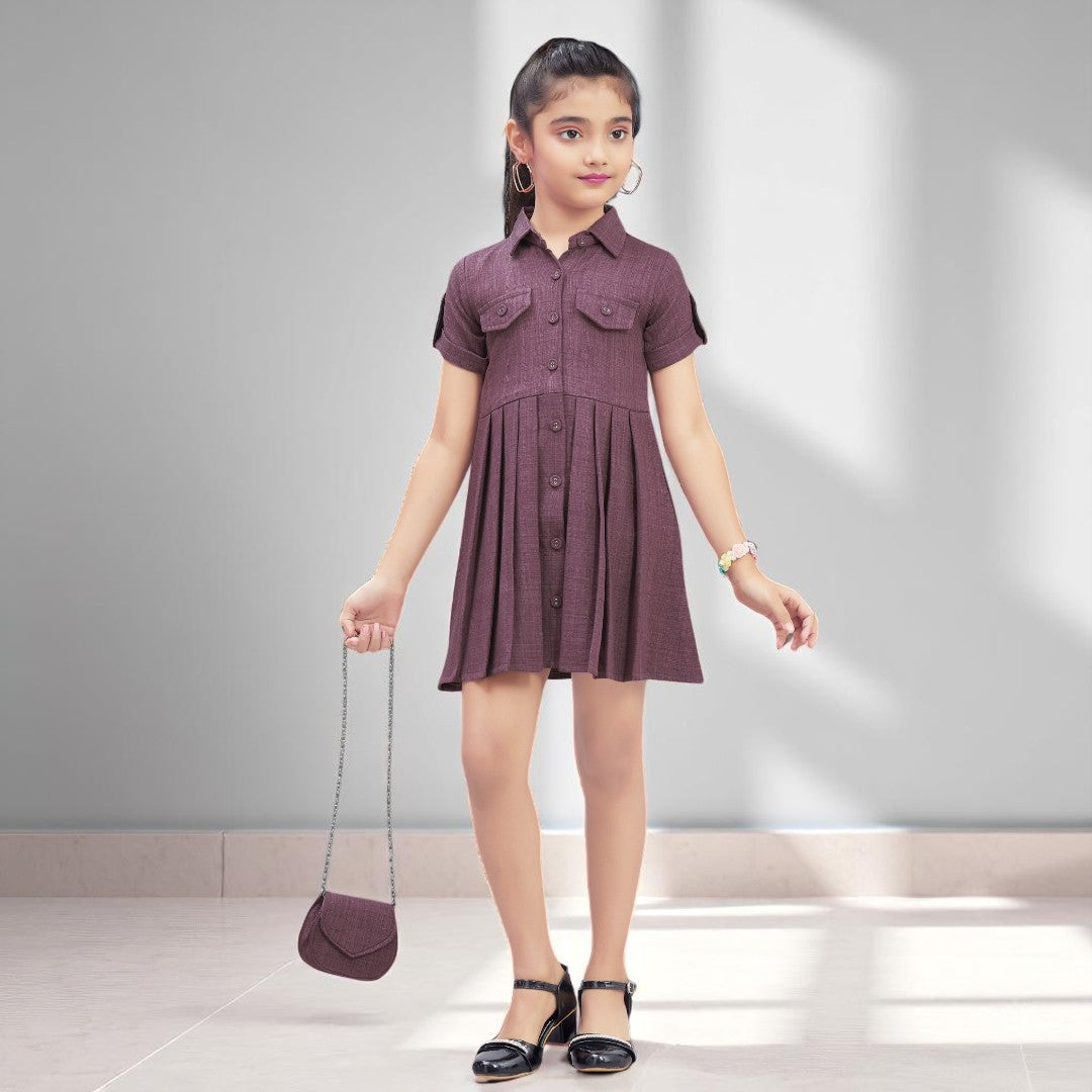 Buy Flap Pockets Midi dress for Girls Purple / 13-14 Y Buy Flap Pockets Midi dress for Girls Purple / 13-14 Y