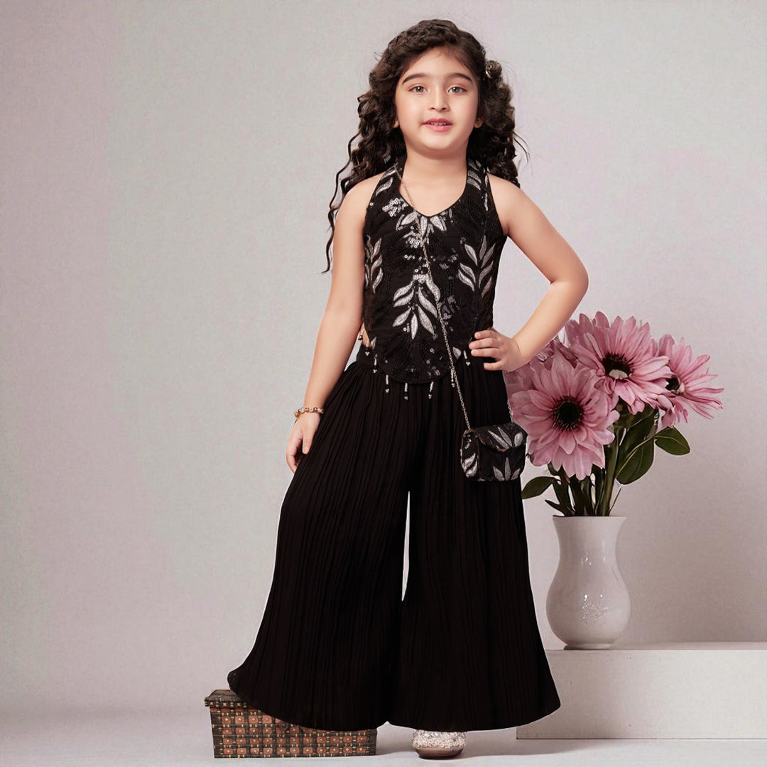 Black Palazzo Set for Girls with Sling Bag