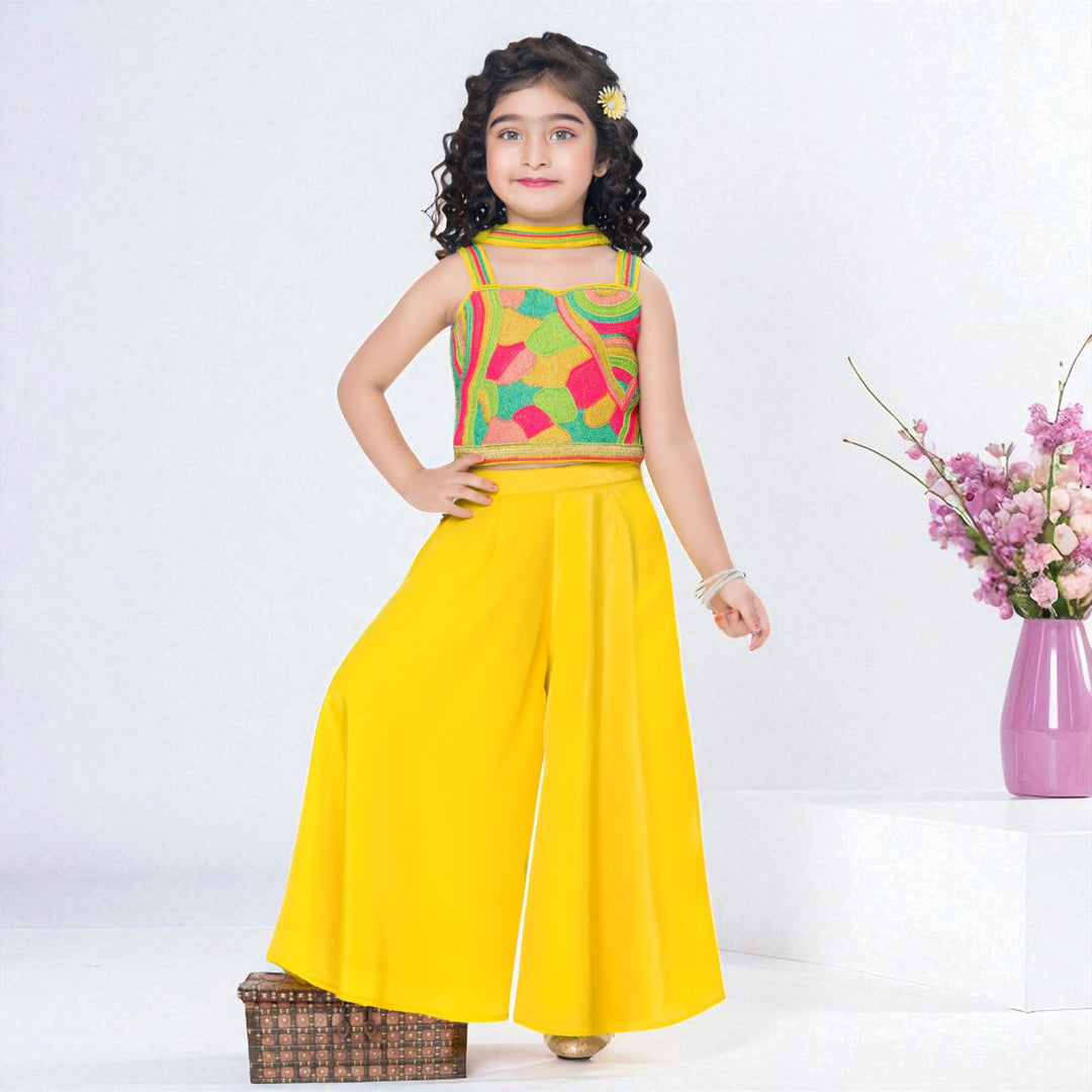 Vibrant Lemon Palazzo Suit for Girls