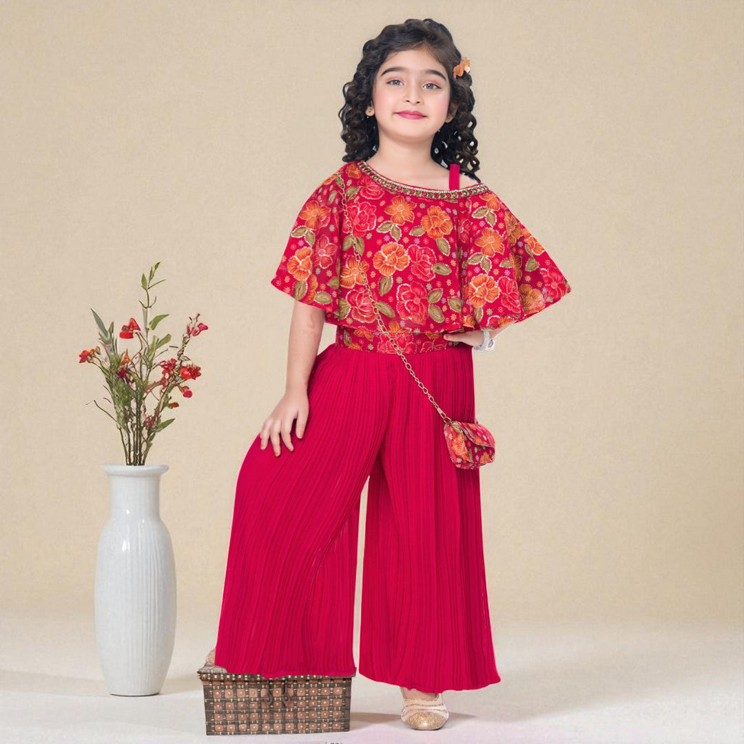 Rani Pink Palazzo Set for Girls with Cape Top