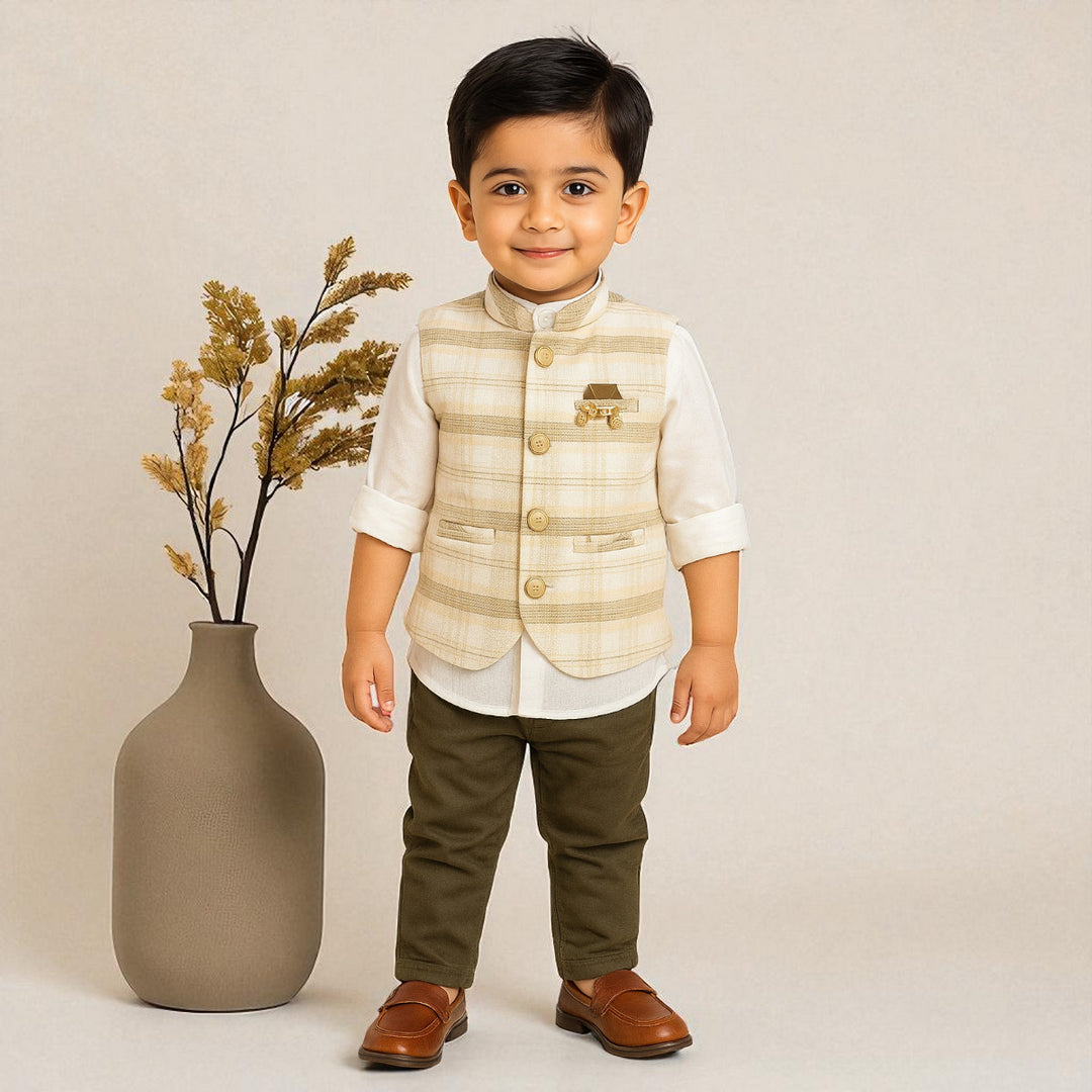 Beige Party Wear Set for Boys