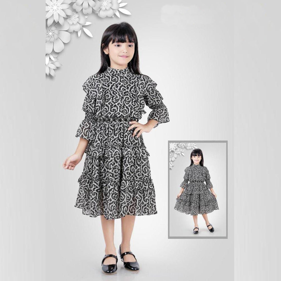 Black Layered Girls Midi Front