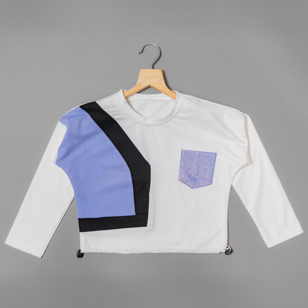 White & Purple Colorblock Top for Girls