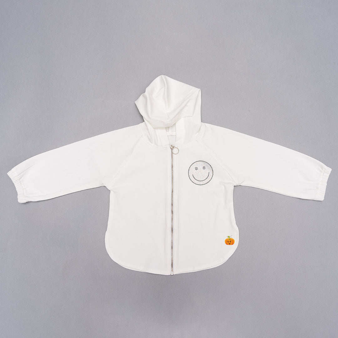 White Hoodie Style Girls Top Front
