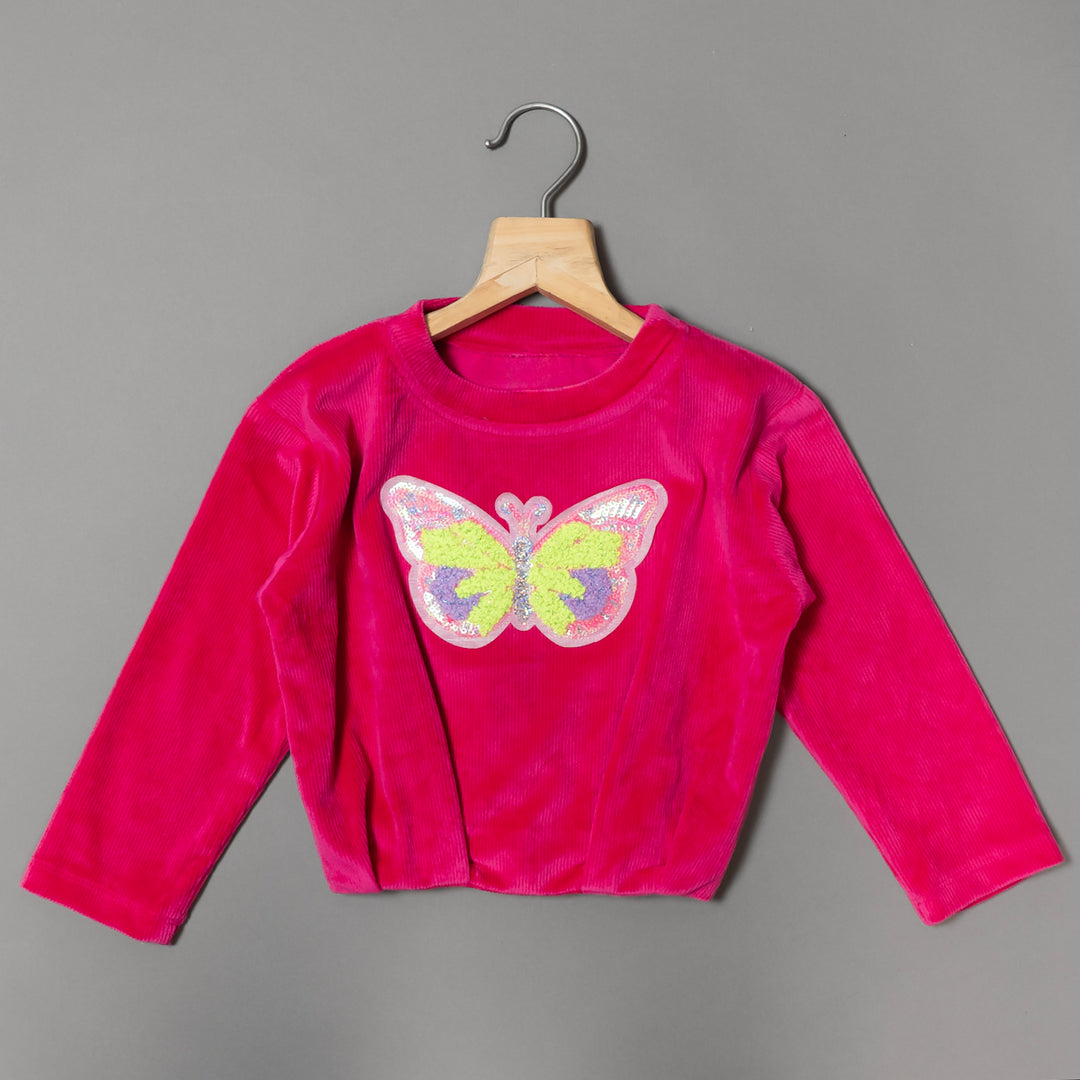 Butterfly Sequin Long-Sleeve Girls Top