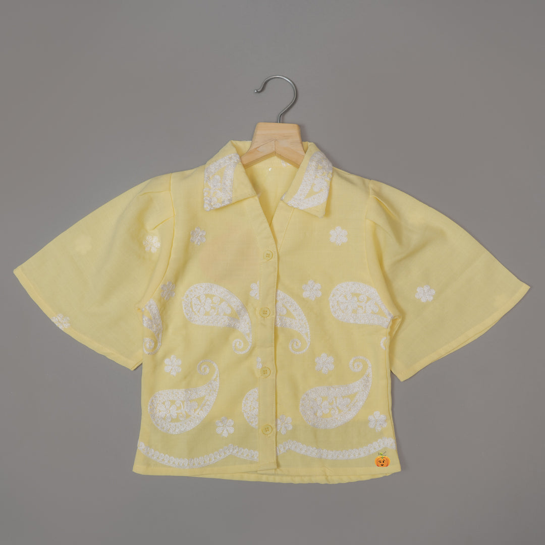 Embroidered Yellow Girls Top