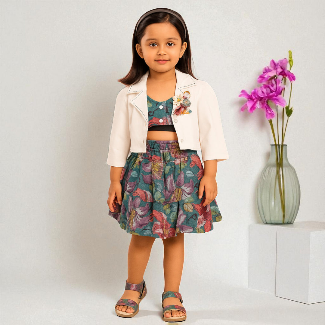 Blue Printed Skirt & Crop Top for Girls