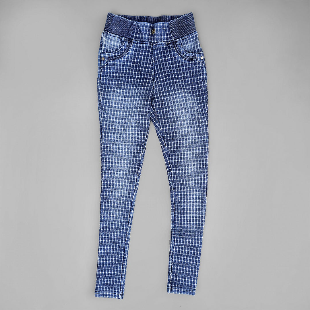 Jeans for Girls and Kids with Check Pattern Front View