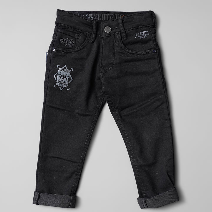 Black Solid Jeans for Boys Front View
