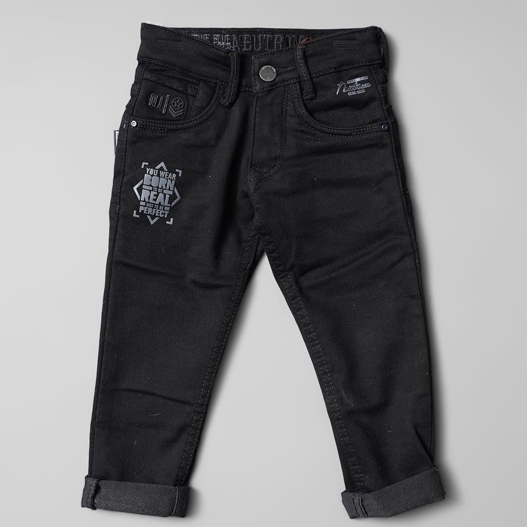 Black Solid Jeans for Boys Front View
