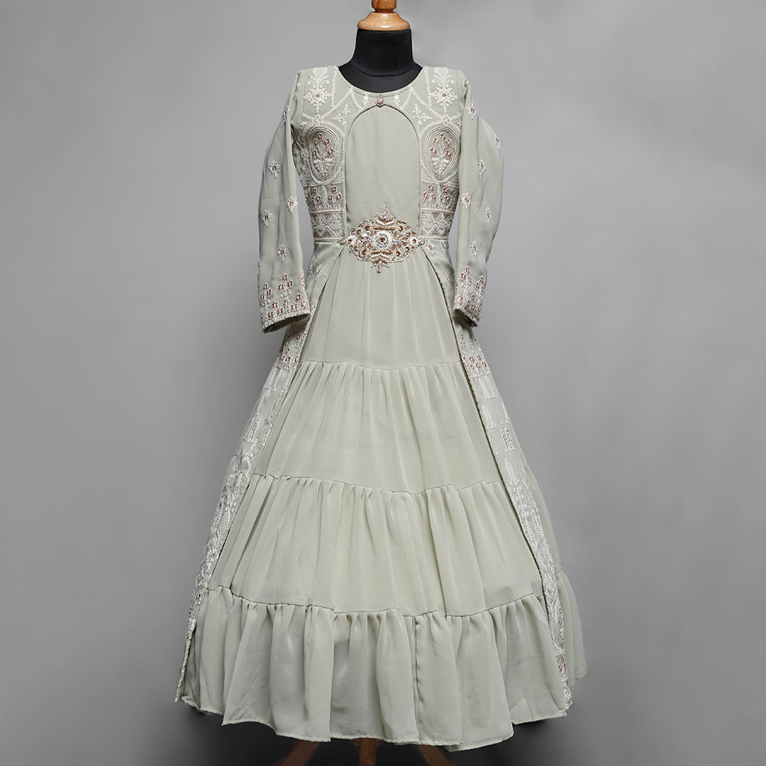 Pista Long Embroidered Kids Gown Front View