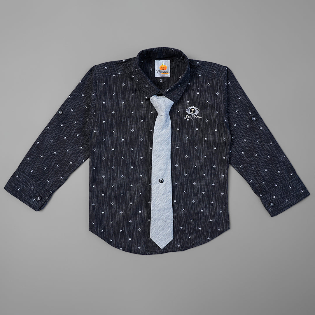 Solid Dot Print Full Sleeve Shirt for Boys Front View