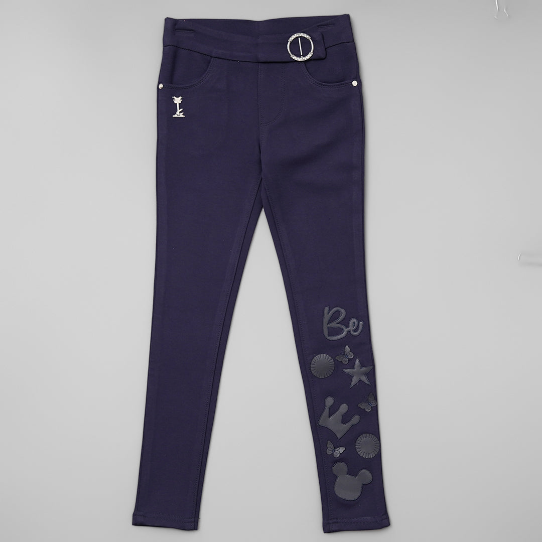 Navy Blue Jeggings for Girls Front View