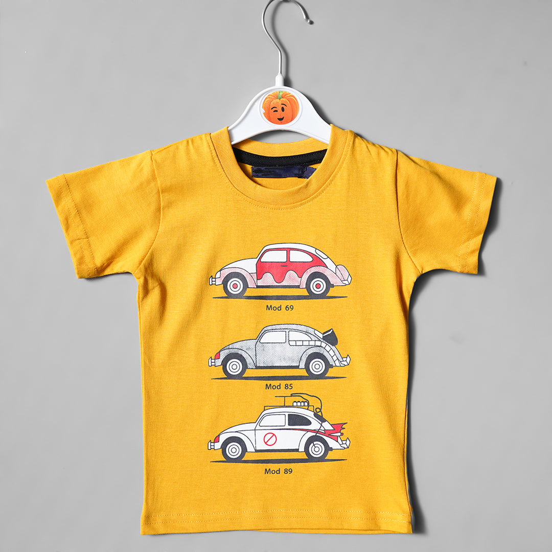 Mustard Graphic Printed T-Shirts for Boys Front View