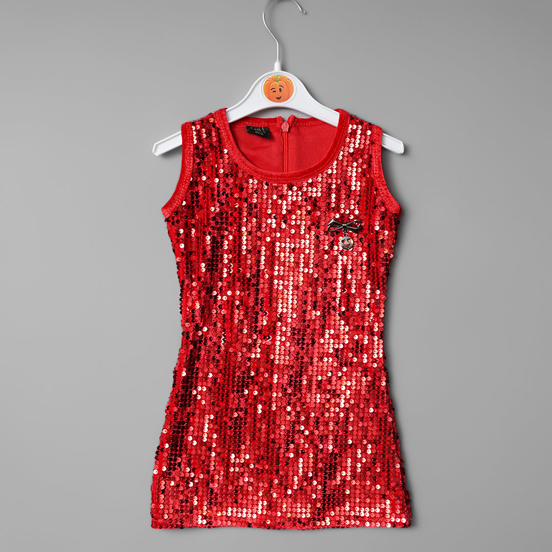 Red Party Wear Sequence Girls Midi Front View