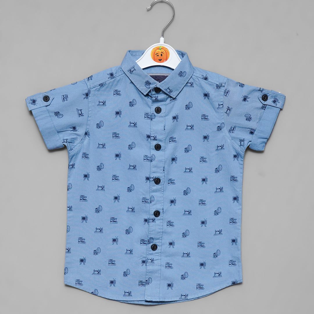 Solid Floral Printed Shirt for Boys Front View