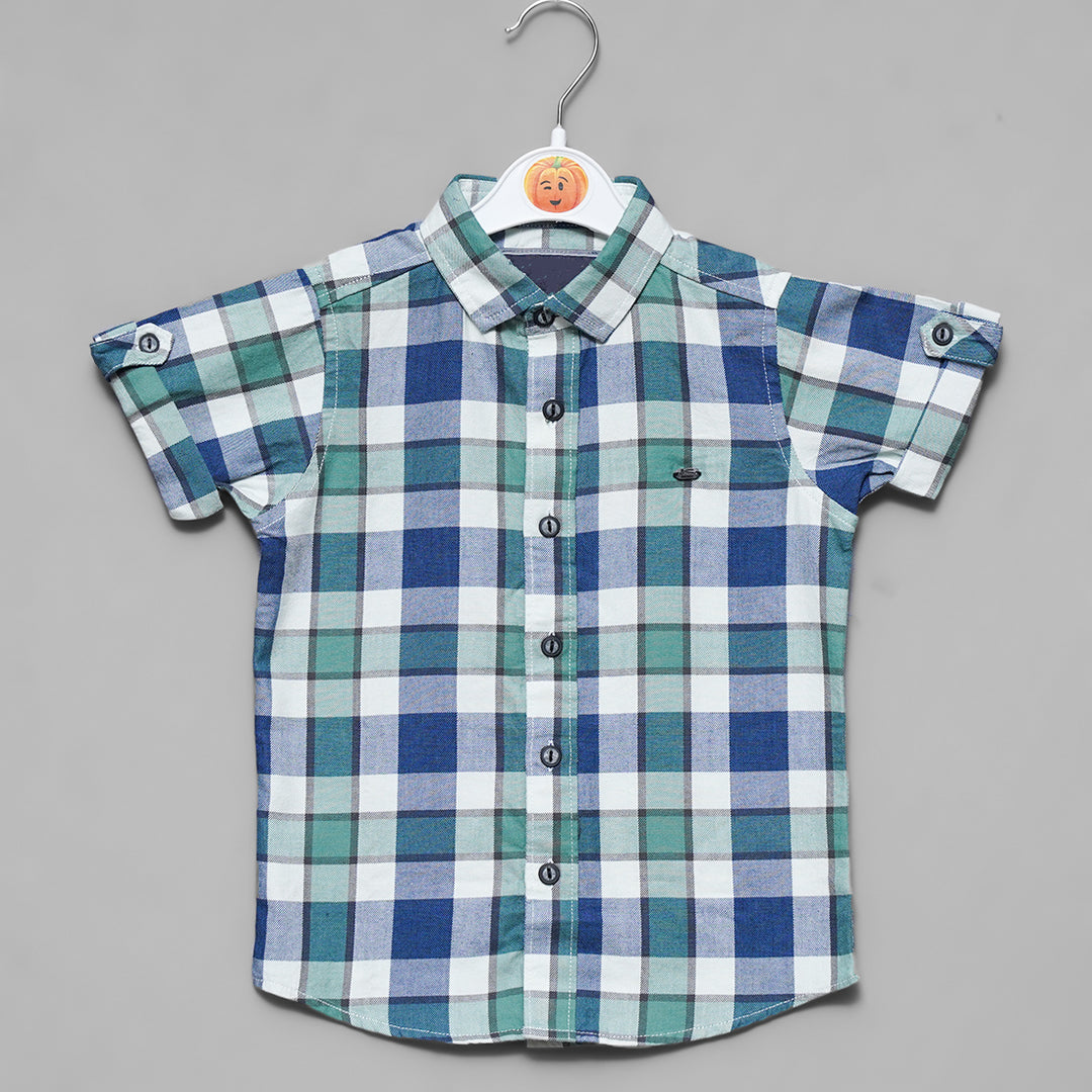 Blue Check Patterns Shirt for Boys Front View