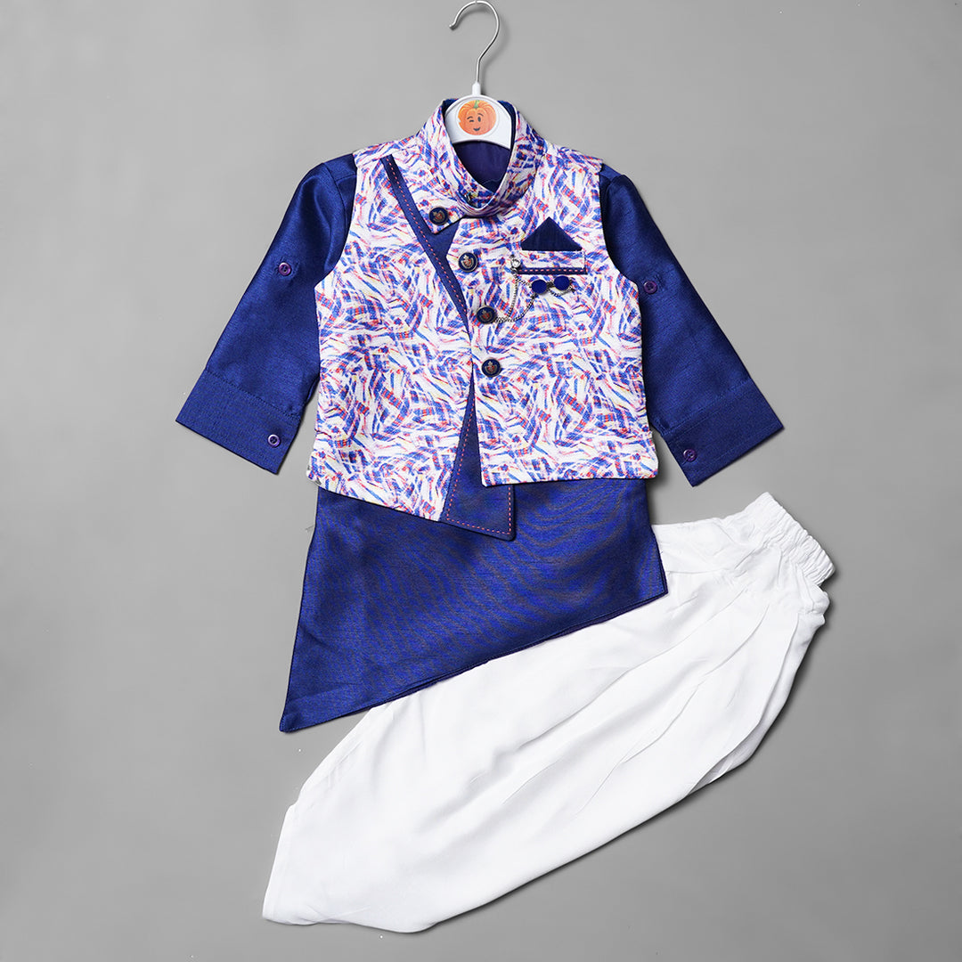 Blue Boys Kurta Pajama with Jacket Front View
