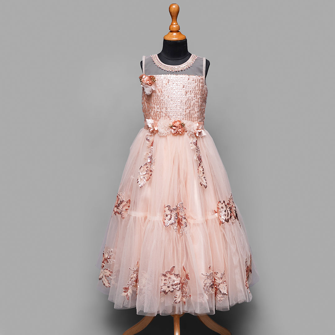 Peach Girls Gown Dress Front View