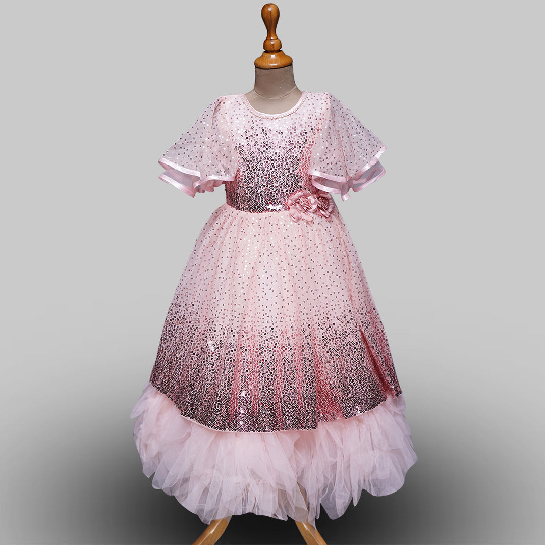 Peach Sequin Gown for Girls Front View