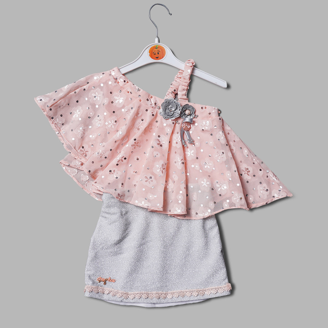 One-Shoulder Retro Print Top & Skirt Set GS20424Peach