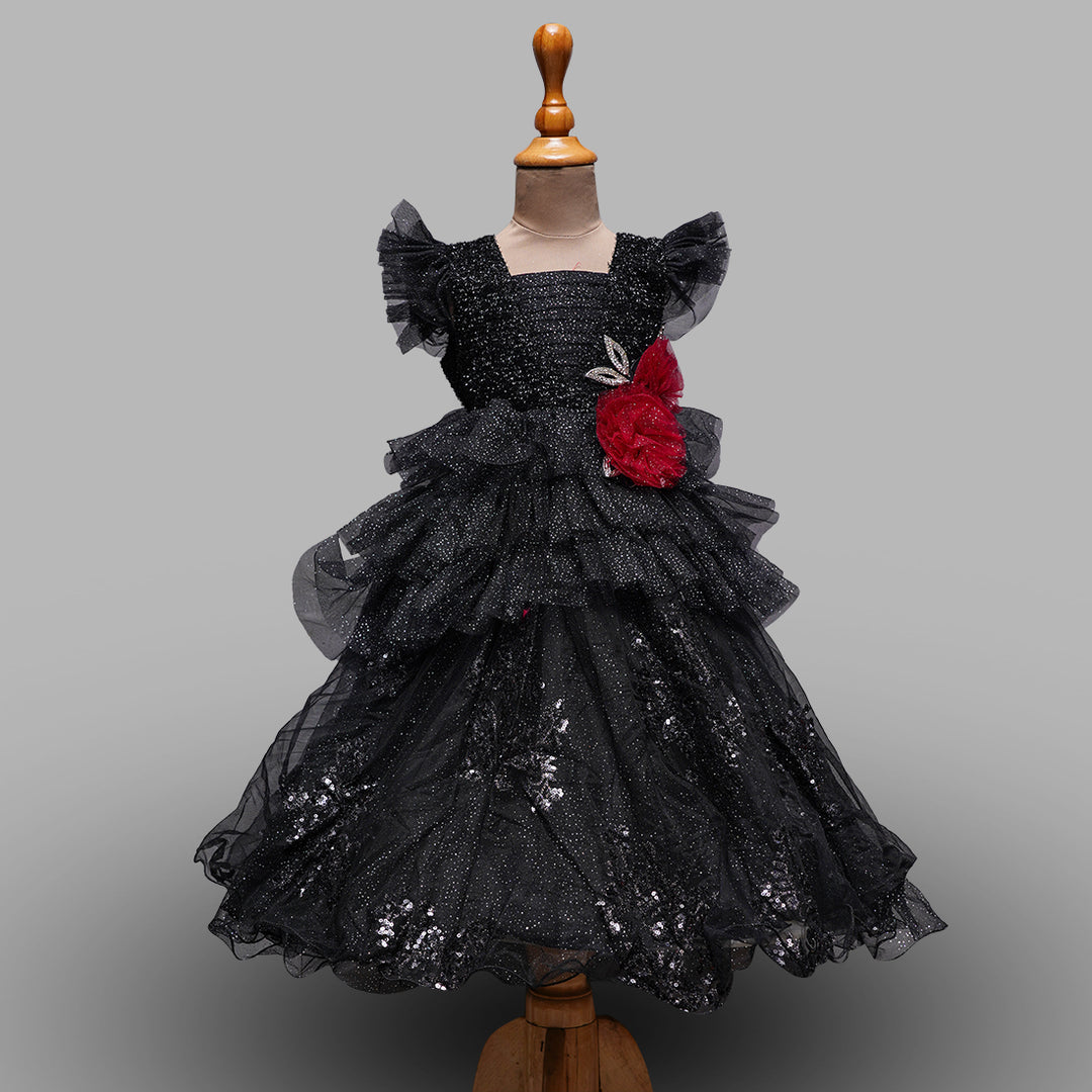 Long Black Gown for Girls Front View