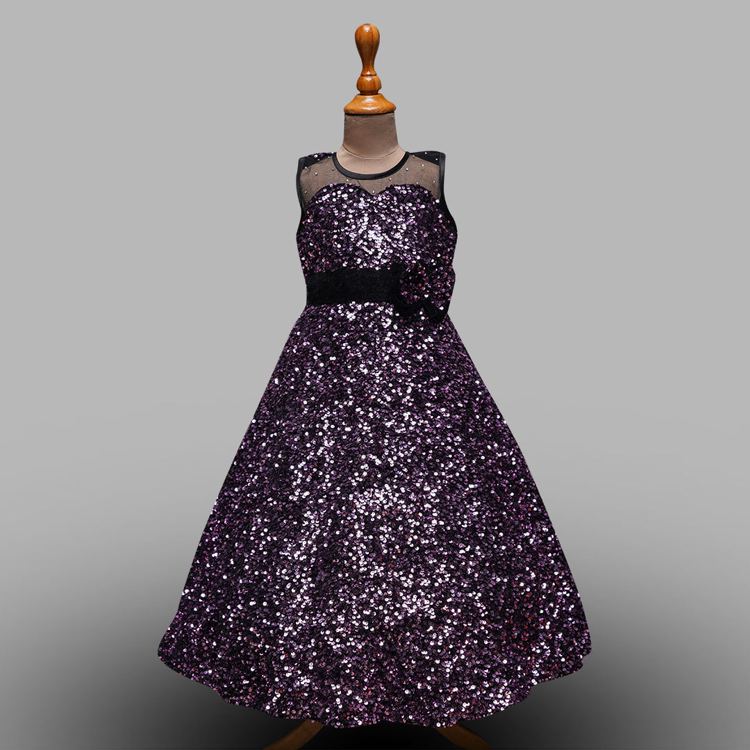 Onion Sequin Long Gown for Girls Front View
