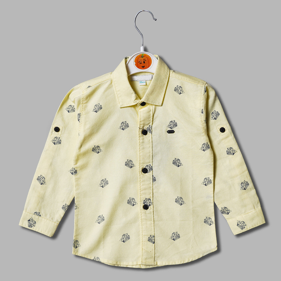 Lemon and Sky Blue Printed Shirt for Boys Front View