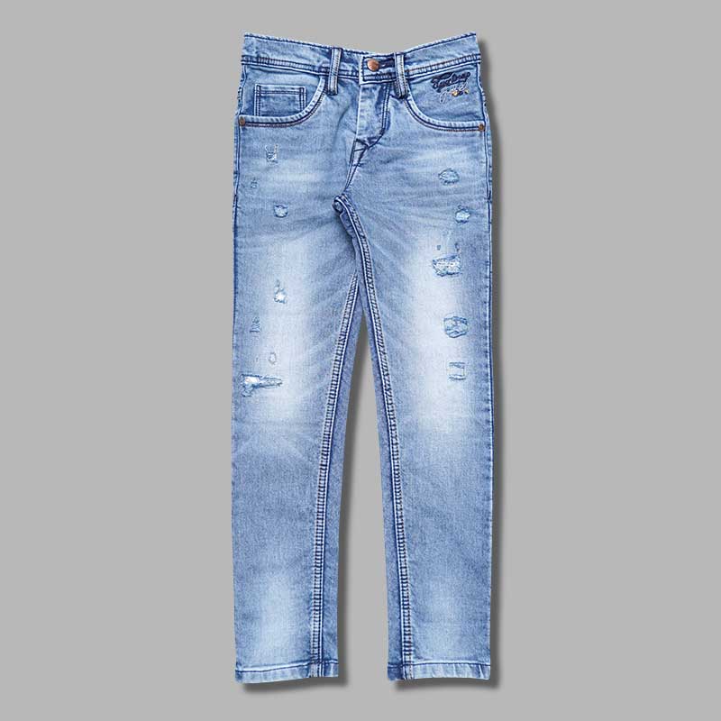Blue Ripped Pattern Boys Jeans Front 