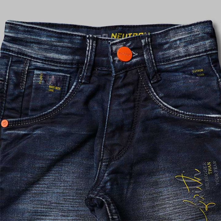Dark Blue Reguar Fit Boys Jeans Close Up