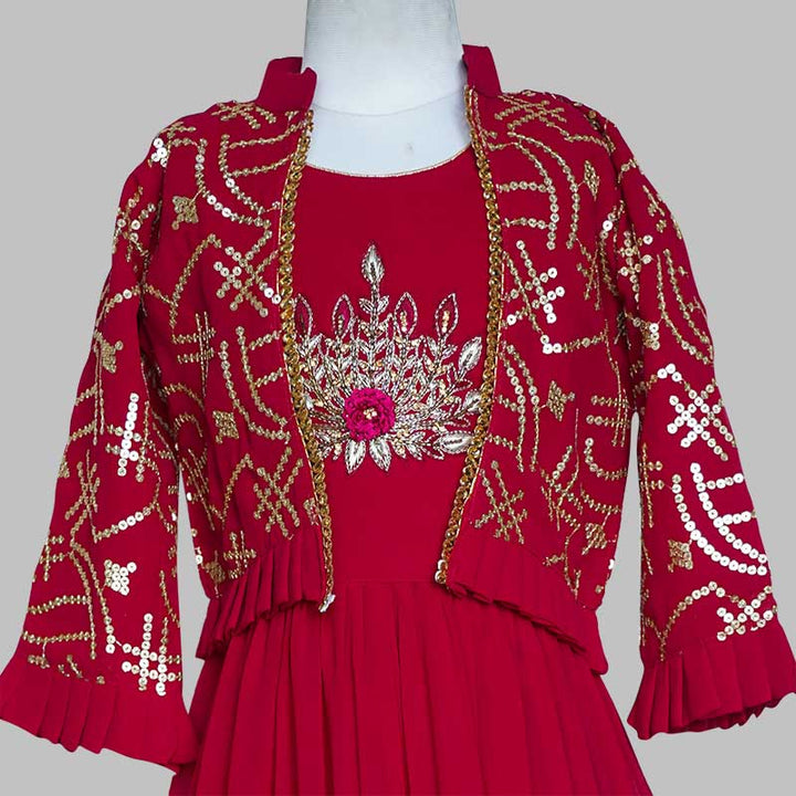 Maroon & Mustard Gown for Girls Close Up View