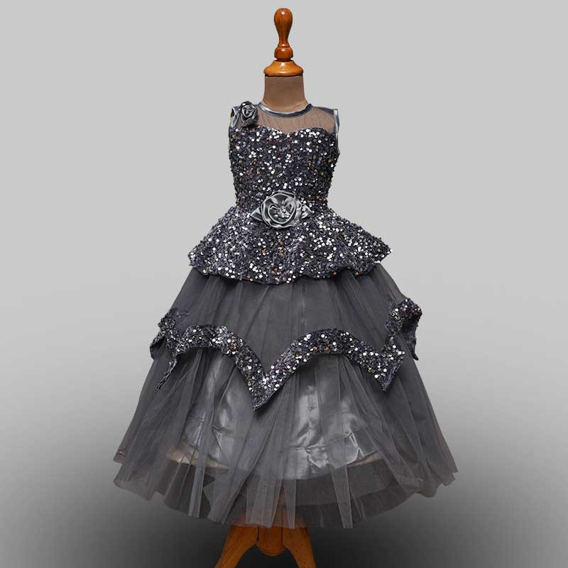 Grey Sequin Gown for Girls - Main Image