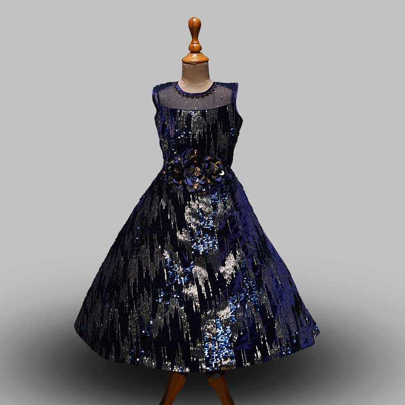 Blue & Wine Party Gown for Girls Front View