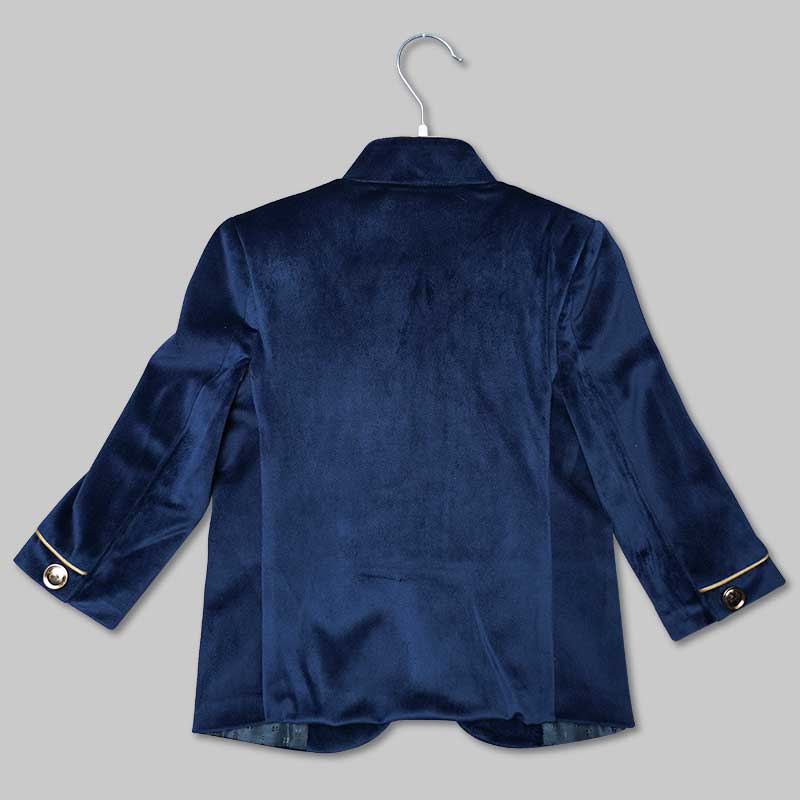 Navy Blue Velvet Jodhpuri Suit for Boys Back View