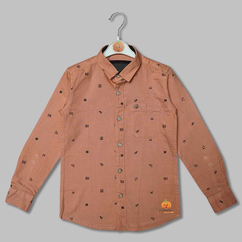 Peach & Yellow Printed Shirt for Boys Front View