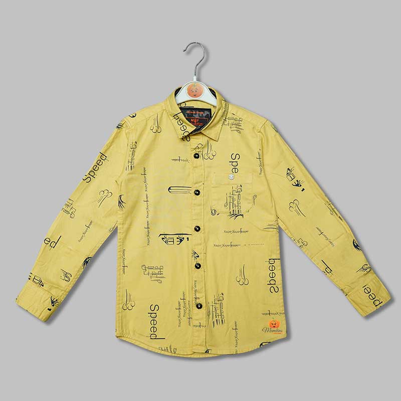 Yellow Calligraphic Printed Shirt for Boys Front View