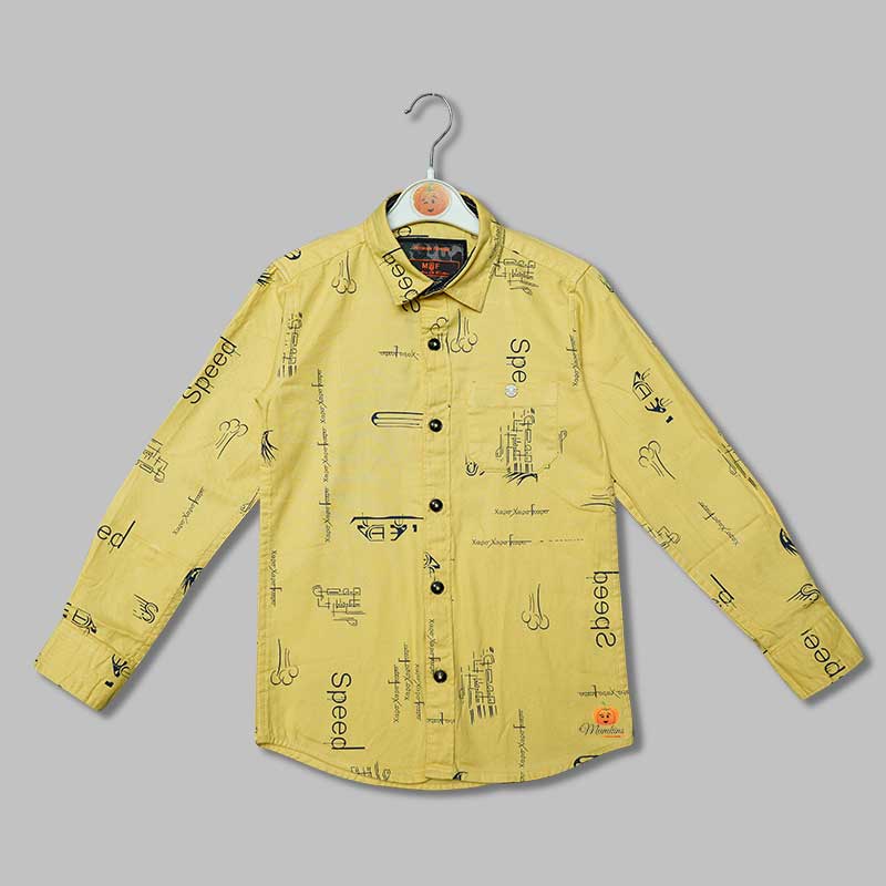 Yellow Calligraphic Printed Shirt for Boys  Front View