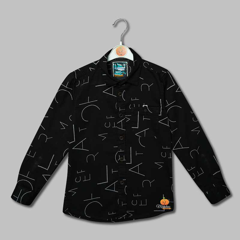 Black Typography Printed Shirts for Boys Front View
