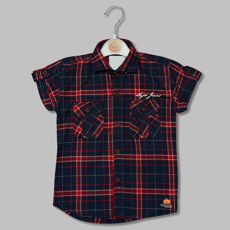 Red White Checked Shirt for Boys Front View