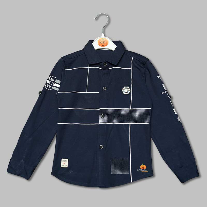Solid Lining Pattern Shirts for Boys Front View