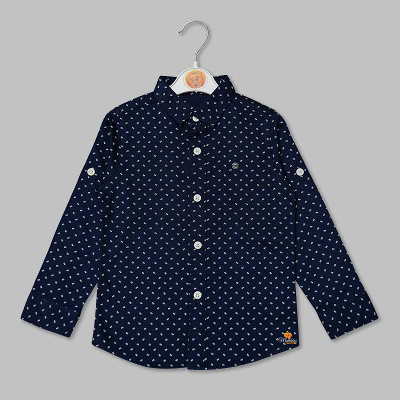 Navy Blue Full Sleeves Shirts for Boys Front View